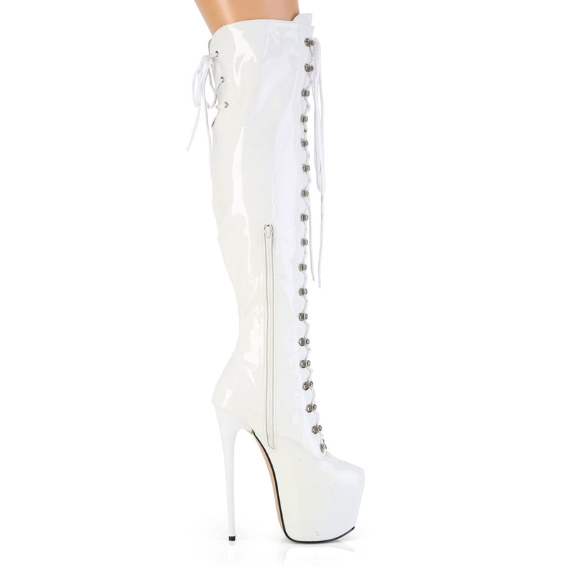 Pleaser JUBILANT-3012 Platform Knee High Boot (White Stretch Patent)