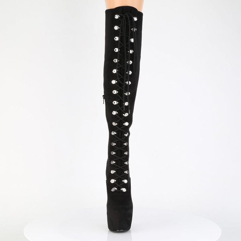 Pleaser JUBILANT-3012FS Platform Knee High Boot (Black Faux Suede)