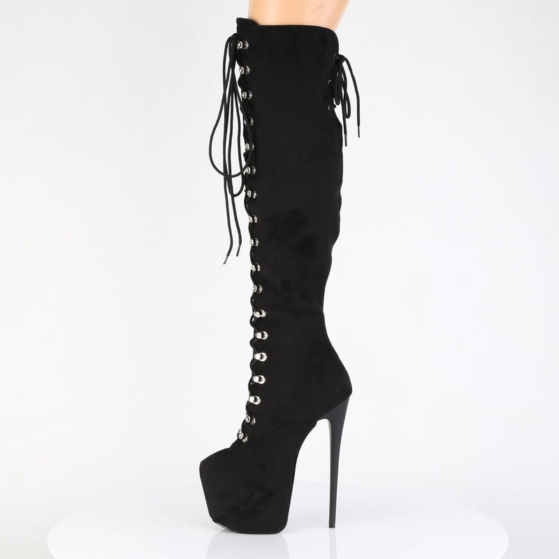 Pleaser JUBILANT-3012FS Platform Knee High Boot (Black Faux Suede)