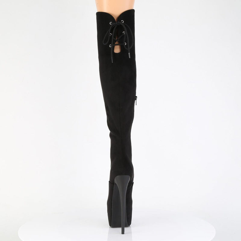 Pleaser JUBILANT-3012FS Platform Knee High Boot (Black Faux Suede)