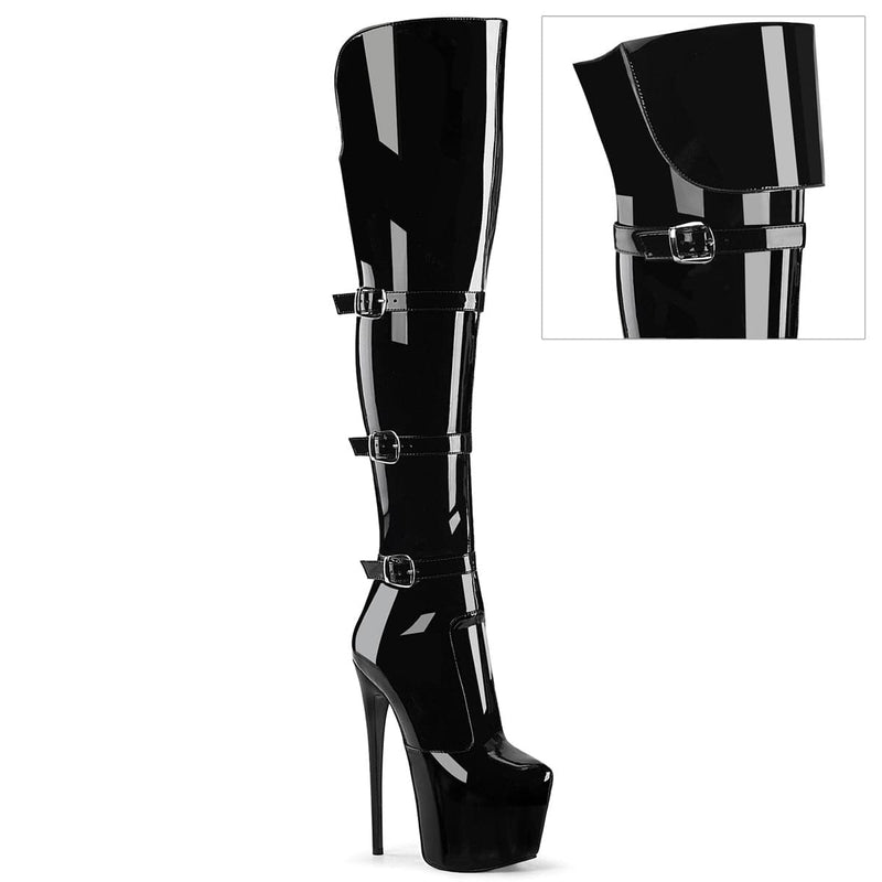 Pleaser JUBILANT-3018 Platform Knee High Boot (Black Stretch Patent)