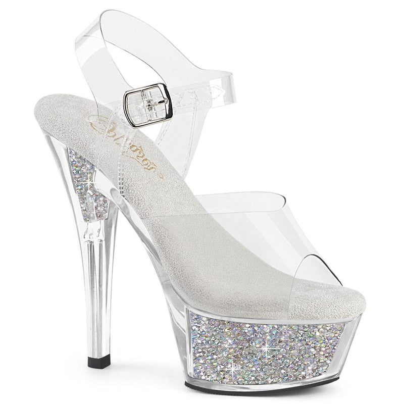 Pleaser KISS-208RSI Platform Sandal (Clear/Clear-Silver AB Rhinestone)