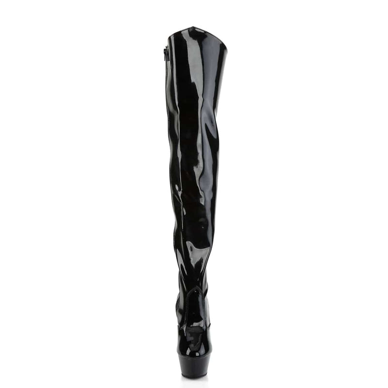 Pleaser KISS-3010 Platform Thigh High Boot (Black Patent/Black)