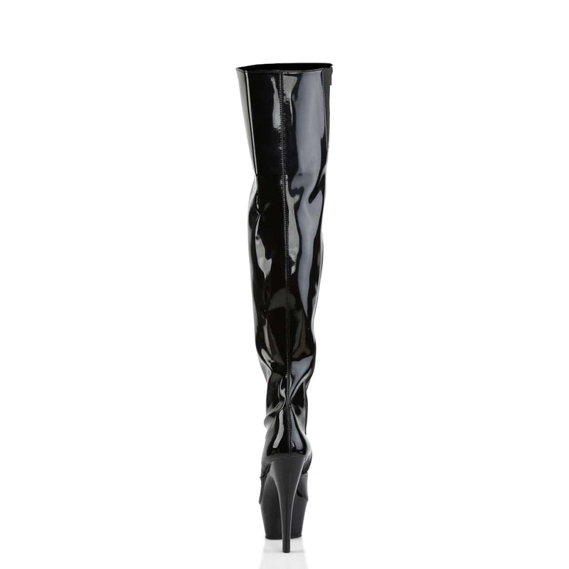 Pleaser KISS-3010 Platform Thigh High Boot (Black Patent/Black)
