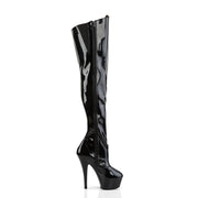 Pleaser KISS-3010 Platform Thigh High Boot (Black Patent/Black)