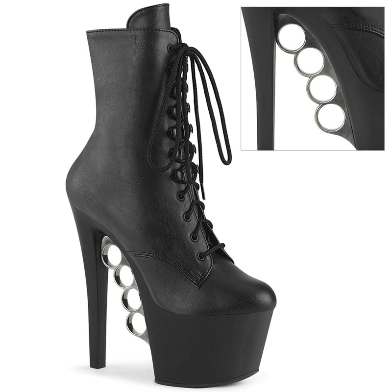 Pleaser KNUCKS-1020 Platform Ankle Boot (Black Faux Le/Black Matte) 7