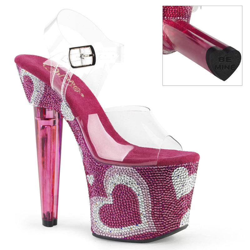 Pleaser LOVESICK-708HEART Platform Sandal (Clear/Hot Pink-White Rhinestone)
