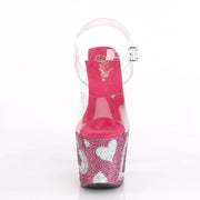 Pleaser LOVESICK-708HEART Platform Sandal (Clear/Hot Pink-White Rhinestone)