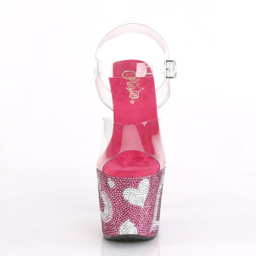Pleaser LOVESICK-708HEART Platform Sandal (Clear/Hot Pink-White Rhinestone)