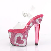 Pleaser LOVESICK-708HEART Platform Sandal (Clear/Hot Pink-White Rhinestone)