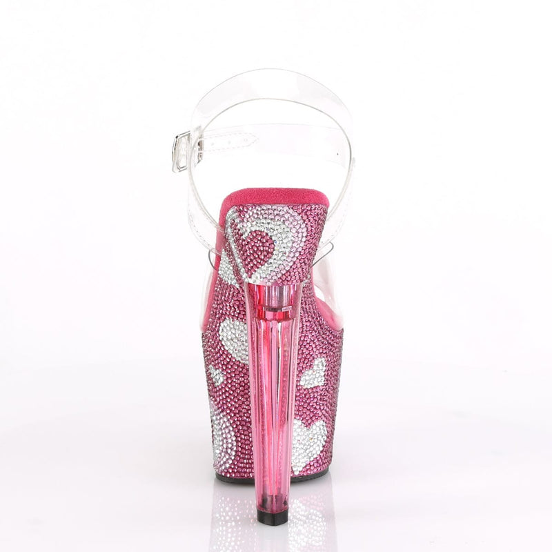 Pleaser LOVESICK-708HEART Platform Sandal (Clear/Hot Pink-White Rhinestone)