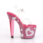 Pleaser LOVESICK-708HEART Platform Sandal (Clear/Hot Pink-White Rhinestone)