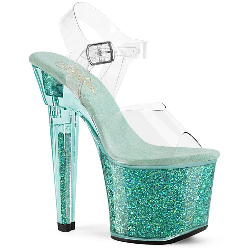Pleaser LOVESICK-708SG Platform Sandal (Clear/Aqua multi Iridescent Glitters) 5