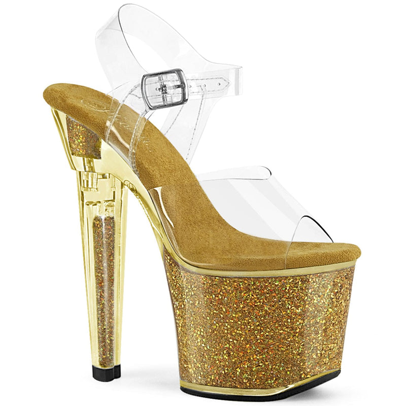Pleaser LOVESICK-708SG Platform Sandal (Clear/Gold Multi Iridescent Glitters) 5