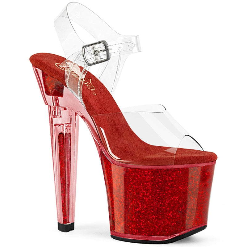 Pleaser LOVESICK-708SG Platform Sandal (Clear/Red Iridescent Glitters) 5