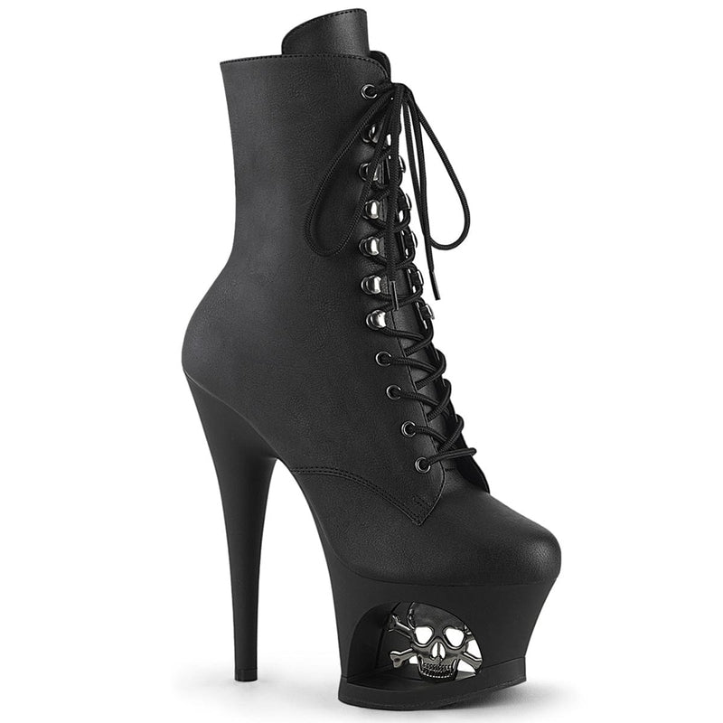 Pleaser MOON-1020SK Platform Ankle Boot (Black Faux Leather/Black-Pewter) 5