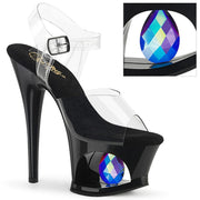 Pleaser MOON-708DIA Platform Sandal (Clear/Black)