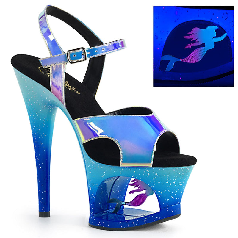 Pleaser MOON-711MER Platform Sandal (Blue Shifting TPU/Blue Ombre)