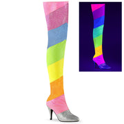 Pleaser Pink Label DREAM-3012RBG Thigh High Boot (Multi-Rainbow Multi Glitter) 9
