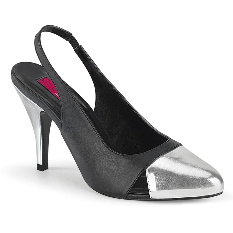 Pleaser Pink Label DREAM-405 Pump (Black Faux Leather-Silver Metallic Pu) 9