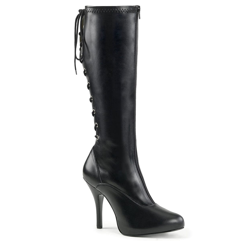 Pleaser Pink Label EVE-208 Knee High Boot (Black Stretch Faux Leather)
