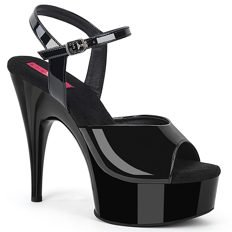 Pleaser Pink Label REVEL-609 Black Pat/Black Ankle Strap Sandal