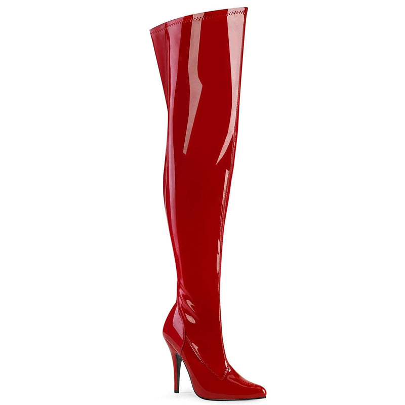 Pleaser Pink Label SEDUCE-3000WC Thigh High Boot (Red Stretch Patent) 6
