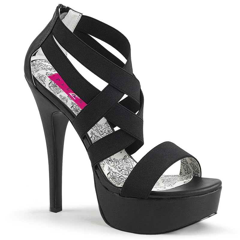 Pleaser Pink Label TEEZE-47W Sandal (Black Elasticated Band/Black)