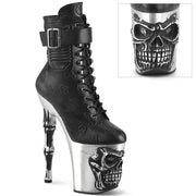 Pleaser RAPTURE-1020STR-02 Platform Ankle Boot (Black Faux Leather/Silver Matte-Rubbed Black)