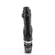 Pleaser RAPTURE-1020STR-LT Platform Ankle Boot (Black Faux Leather/Silver Matte-Rubbed Black)
