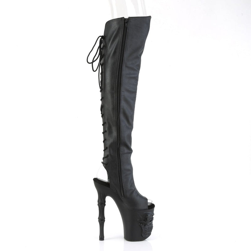 Pleaser RAPTURE-3019 Platform Knee High Boot (Black Faux Leather/Black Matte)