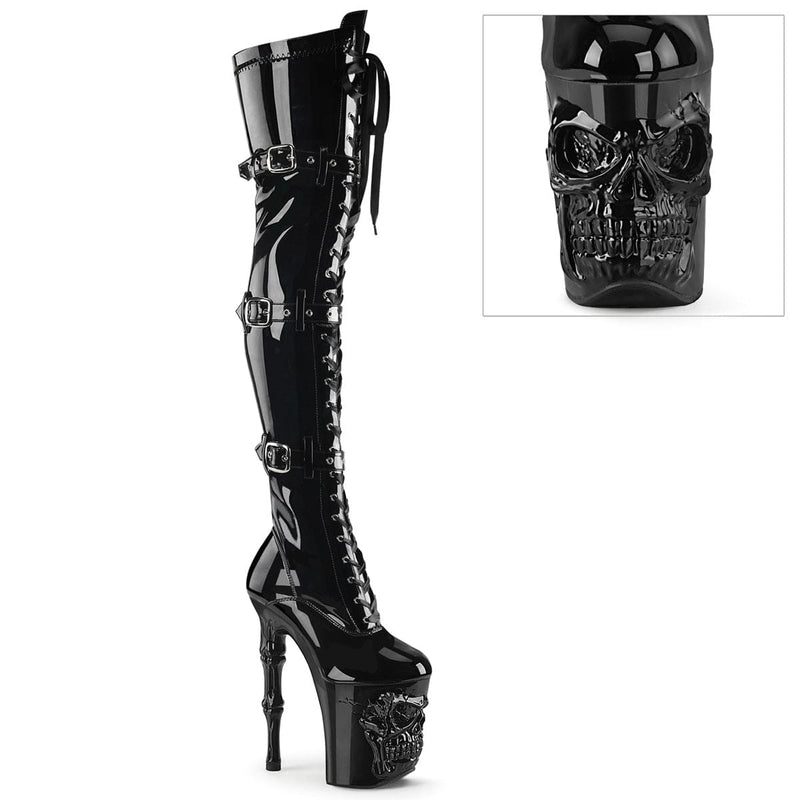Pleaser RAPTURE-3028 Platform Thigh High Boot (Black Stretch Patent/Black)