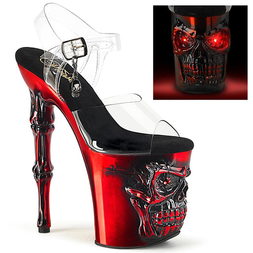 Pleaser RAPTURE-808-LT Platform Sandal (Clear/Satin Red Chrome) 5