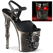 Pleaser RAPTURE-809-LT Platform Sandal (Black Faux Leather/Satin Pewter Chrome) 5