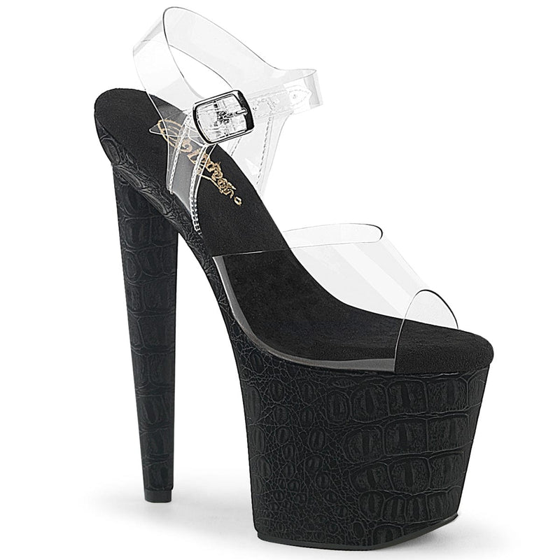 Pleaser RAZZLE-808WR Platform Sandal (Clear/Black Reptile Print)