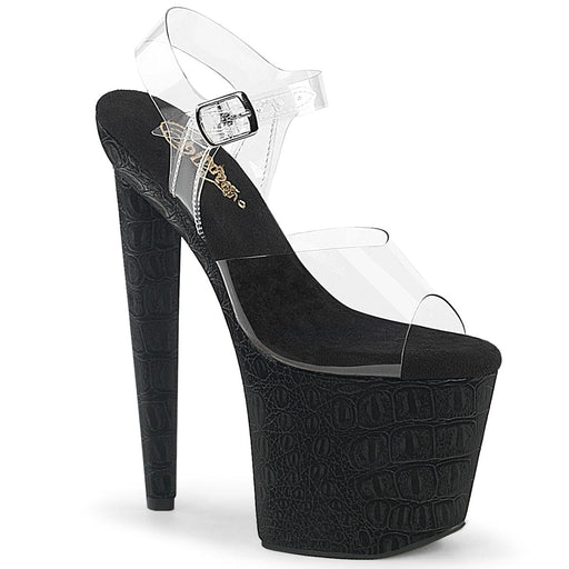 Pleaser RAZZLE-808WR Platform Sandal (Clear/Black Reptile Print)