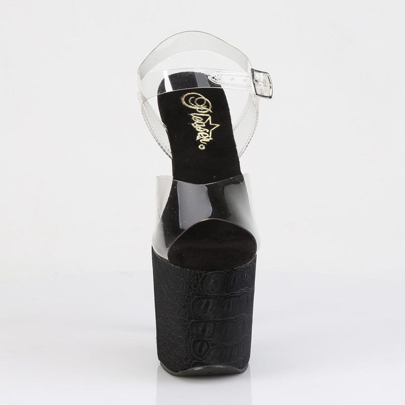 Pleaser RAZZLE-808WR Platform Sandal (Clear/Black Reptile Print)