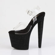 Pleaser RAZZLE-808WR Platform Sandal (Clear/Black Reptile Print)