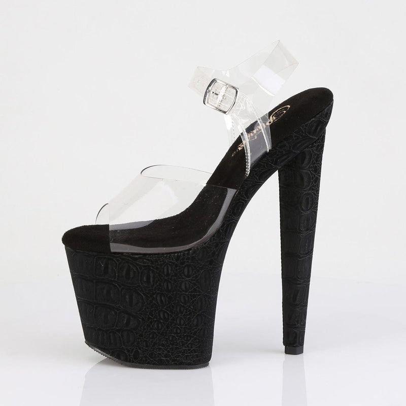 Pleaser RAZZLE-808WR Platform Sandal (Clear/Black Reptile Print)