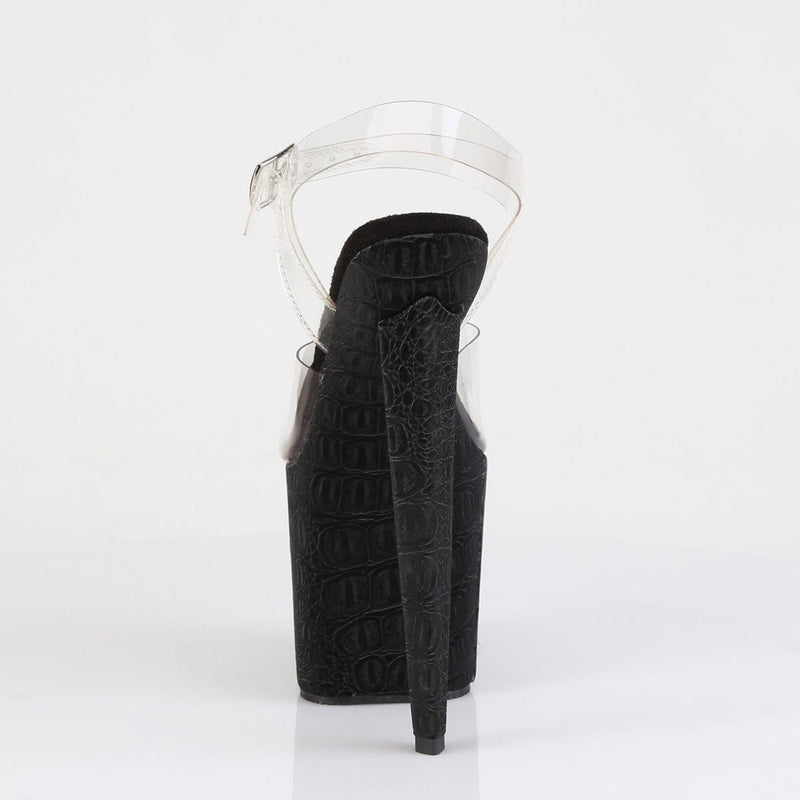 Pleaser RAZZLE-808WR Platform Sandal (Clear/Black Reptile Print)