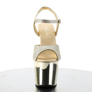 Pleaser REVOLVER-709G Platform Sandal (Gold Multi Glitter/Gold Chrome)