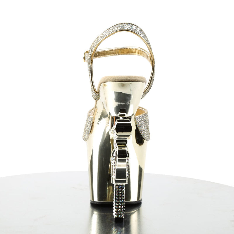 Pleaser REVOLVER-709G Platform Sandal (Gold Multi Glitter/Gold Chrome)