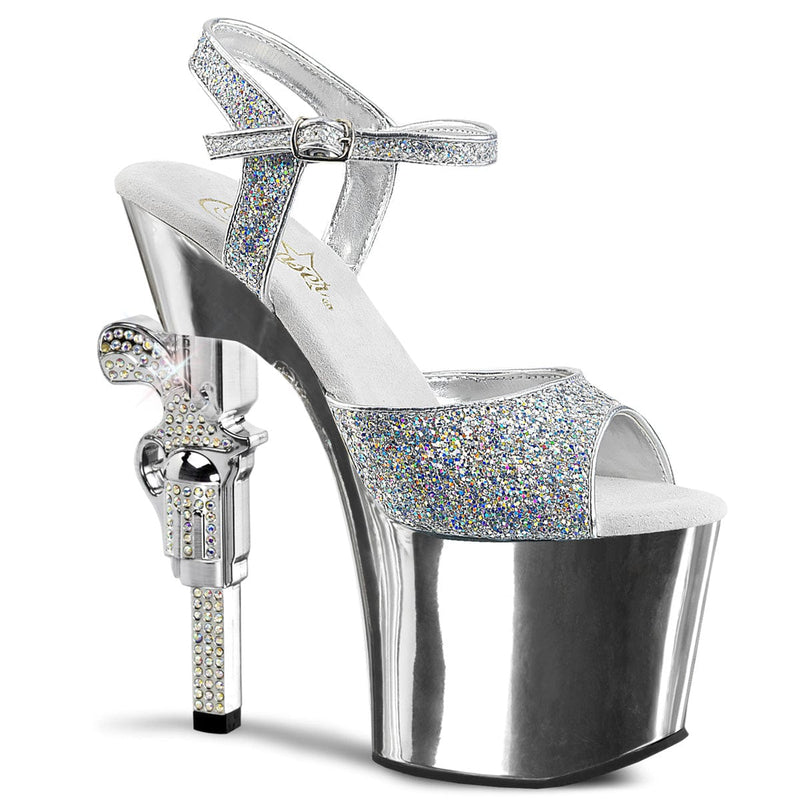 Pleaser REVOLVER-709G Platform Sandal (Silver Multi Glitter/Silver Chrome)