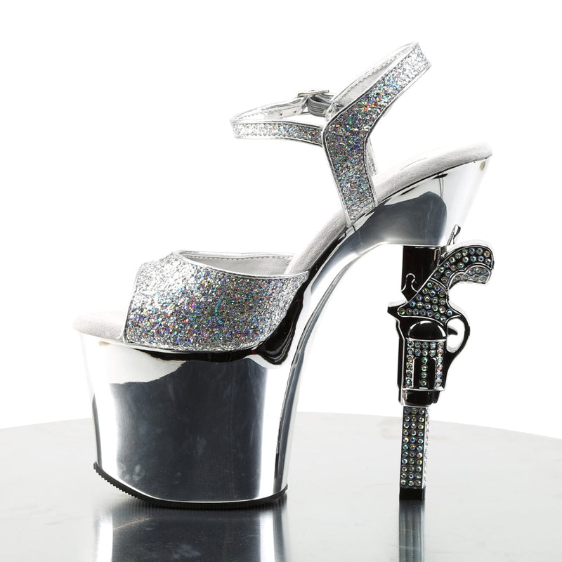 Pleaser REVOLVER-709G Platform Sandal (Silver Multi Glitter/Silver Chrome)