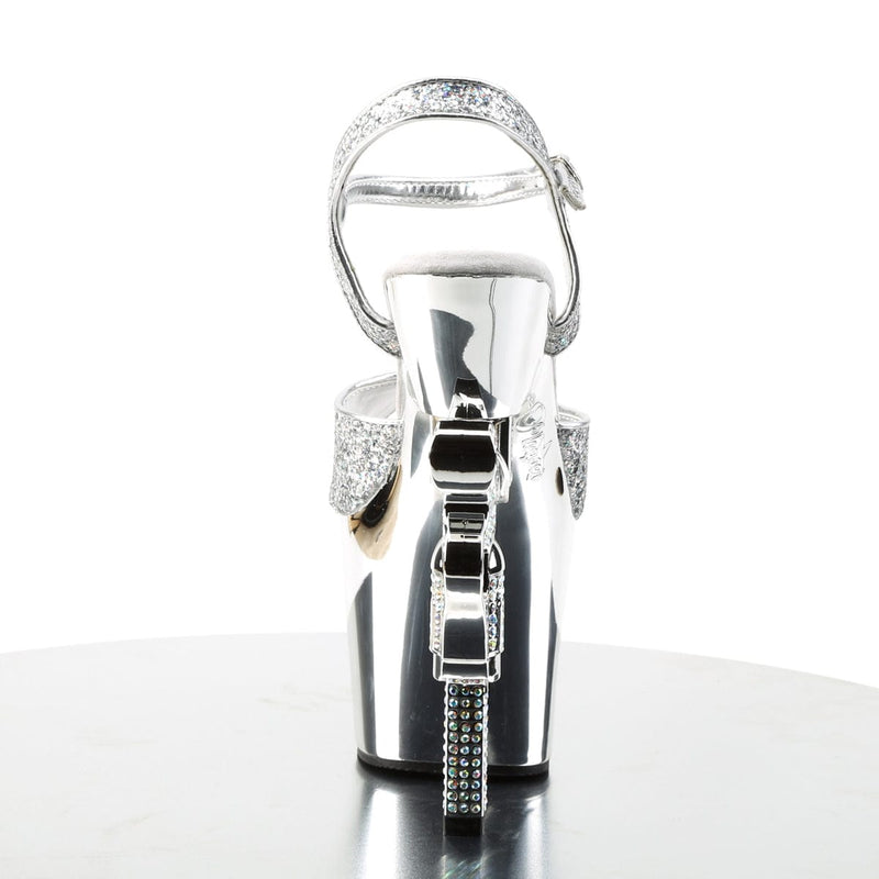 Pleaser REVOLVER-709G Platform Sandal (Silver Multi Glitter/Silver Chrome)