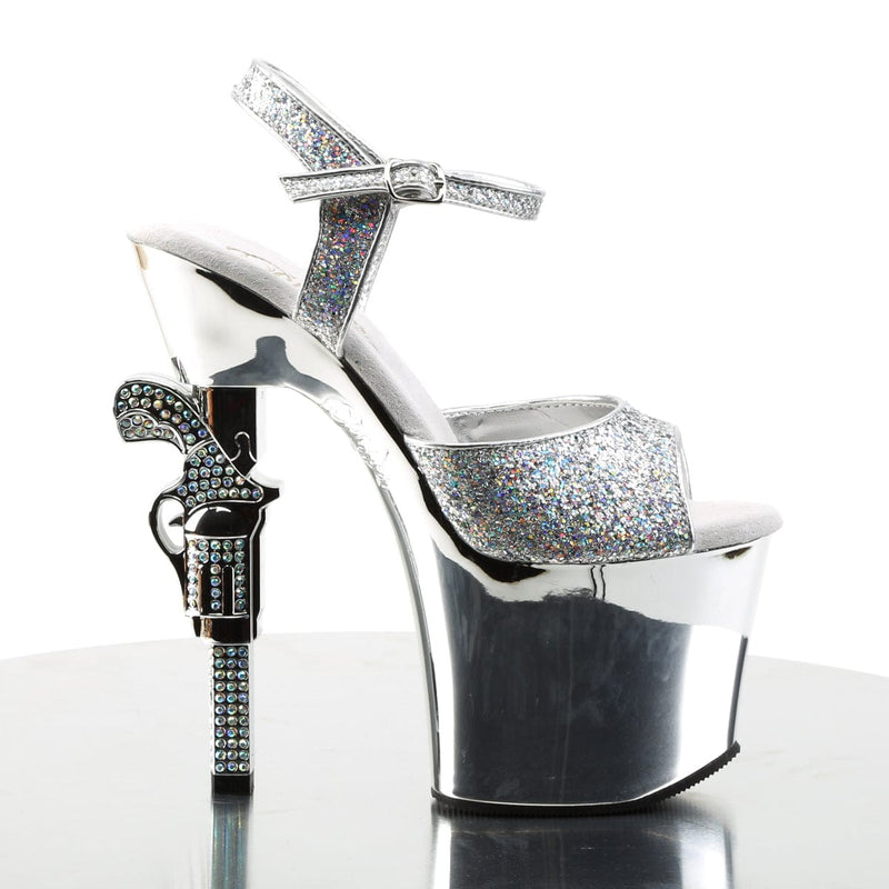 Pleaser REVOLVER-709G Platform Sandal (Silver Multi Glitter/Silver Chrome)