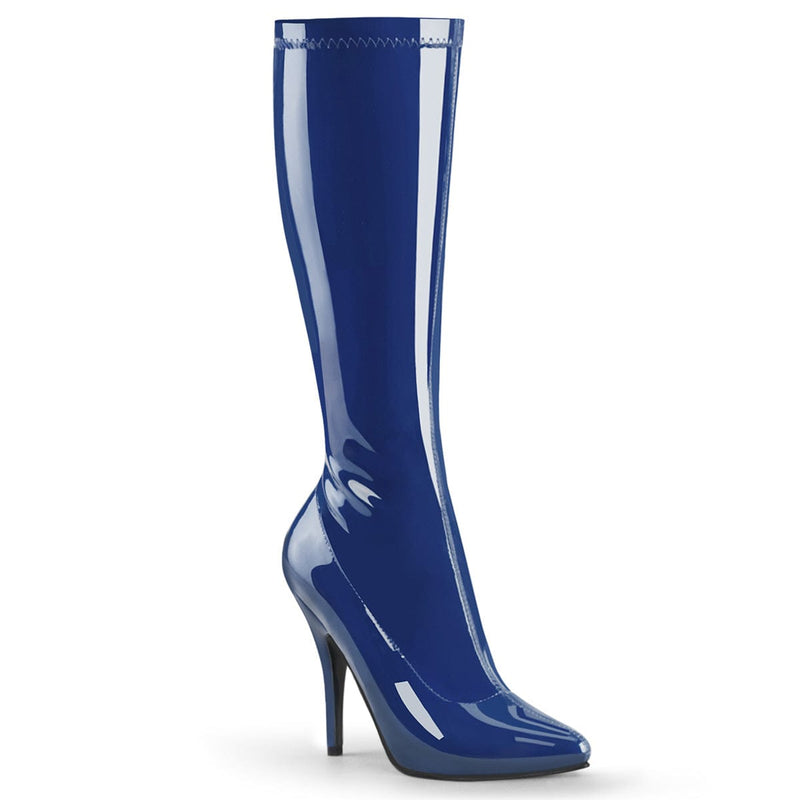 Pleaser SEDUCE-2000 Platform Knee High Boot (Navy Blue Stretch Patent) 6