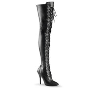 Pleaser SEDUCE-3024 Thigh High Boot (Black Stretch Faux Leather) 6