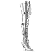 Pleaser SEDUCE-3028 Thigh High Boot (Silver Stretch Metallic Pu) 6