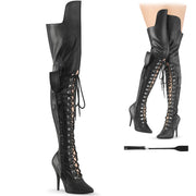 Pleaser SEDUCE-3082 Thigh High Boot (Black Stretch Faux Leather) 6